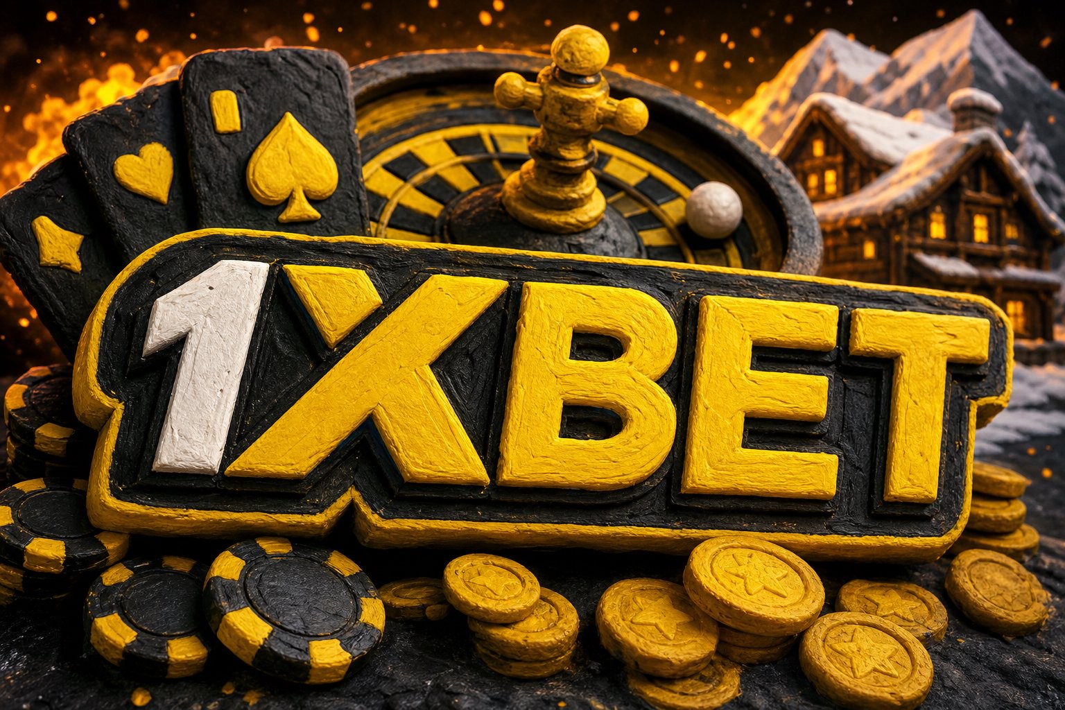 Màn hình điện thoại hiển thị giao diện 1XBET với các khối trò chơi và thanh điều hướng dưới cùng